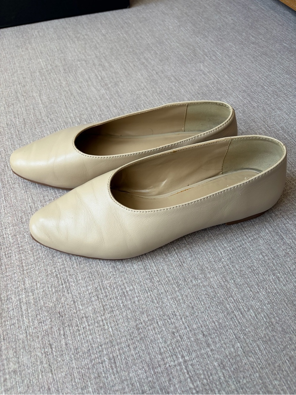 OAK + FORT Cream Leather Slip-On Ballerina, EU 35/ US 5